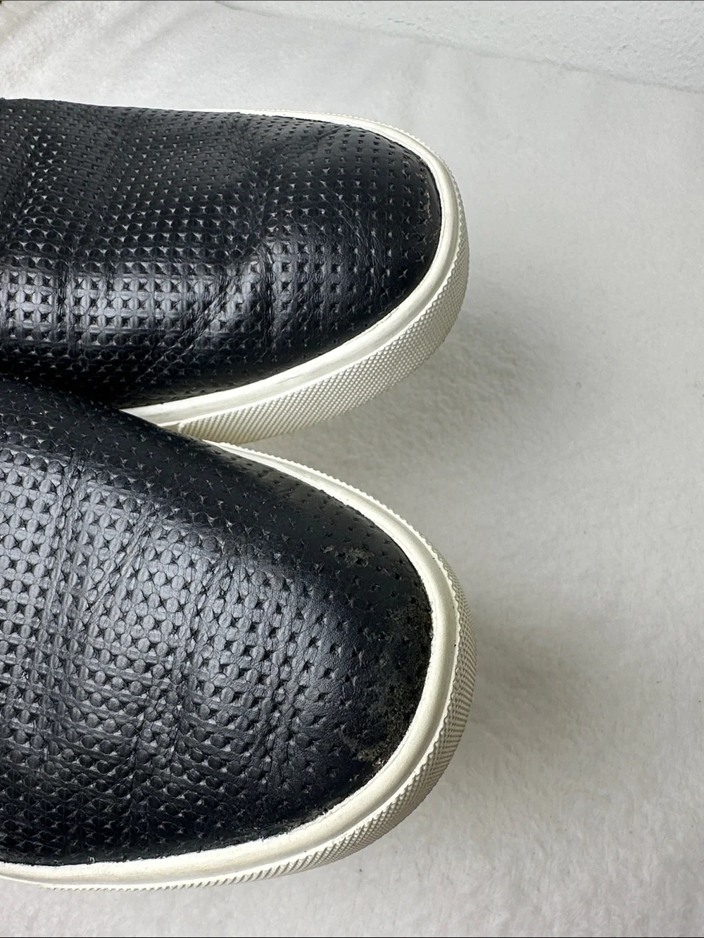 Vince Blair Black Perforated Leather Slip-On Sneakers with White Comfort Sole 8 - Picture 3 of 16